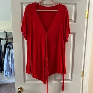 Ava & Viv Red V-Neck Tie-Front Women's Top